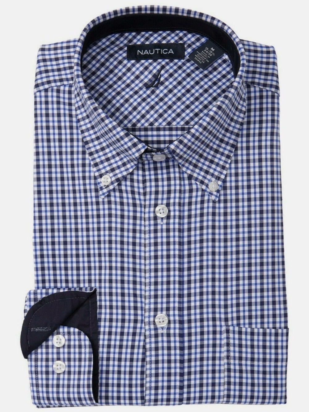 Nautica Men's Navy White Plaid Button-Down Shirt 1Neck Size 16 NWT